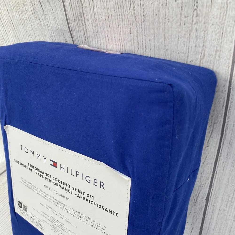 Tommy Hilfiger Sheet Set Queen Royal Blue 100% Cotton Performance Cooling Modern